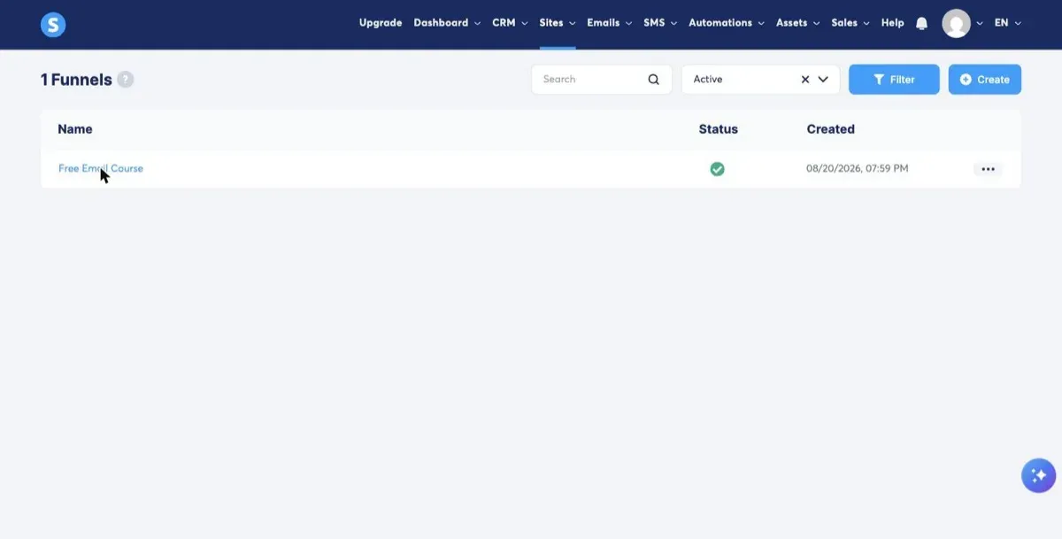 The created funnel listed in the systeme.io dashboard
